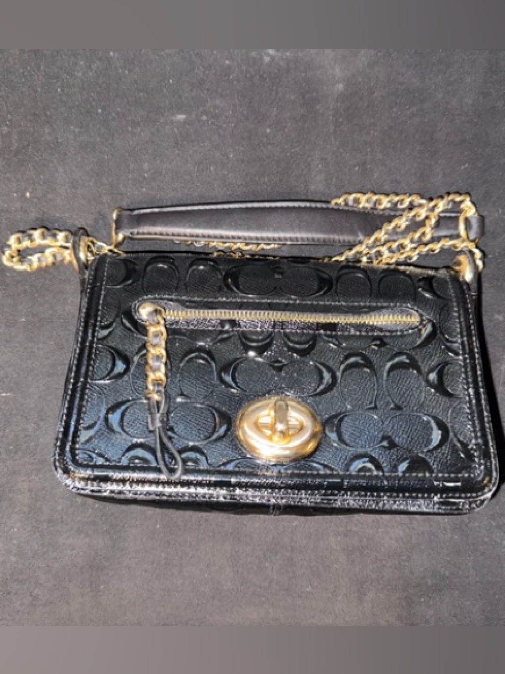 Coach Black Quilted Signature Chain Crossbody with Gold Hardware